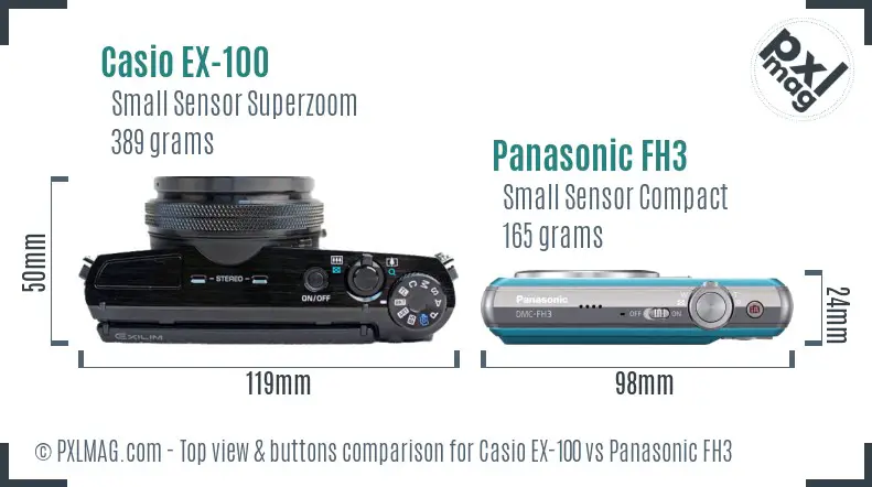 Casio EX-100 vs Panasonic FH3 top view buttons comparison