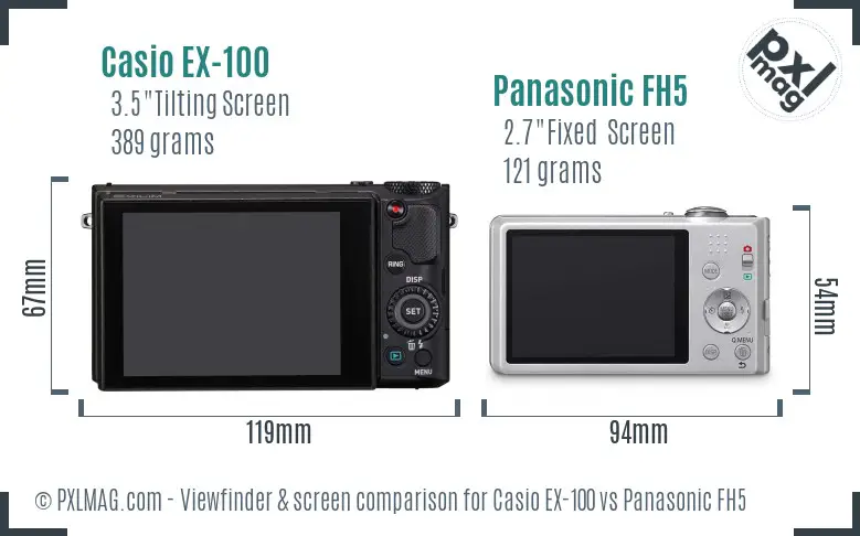 Casio EX-100 vs Panasonic FH5 Screen and Viewfinder comparison