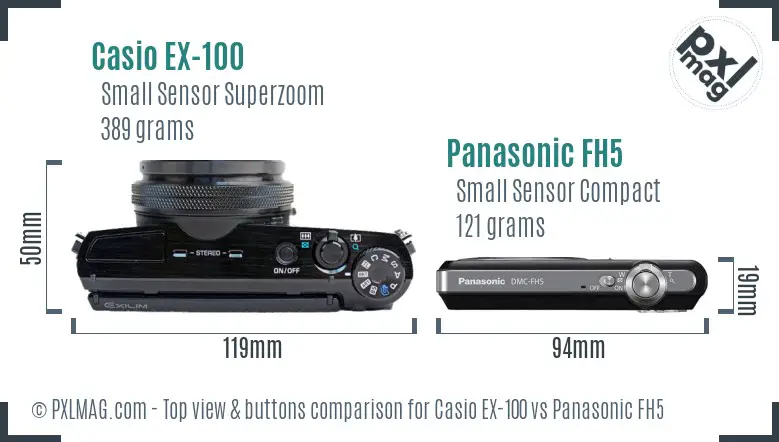 Casio EX-100 vs Panasonic FH5 top view buttons comparison