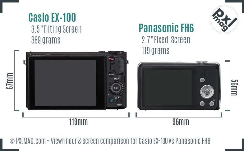 Casio EX-100 vs Panasonic FH6 Screen and Viewfinder comparison