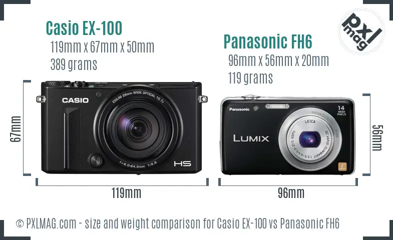 Casio EX-100 vs Panasonic FH6 size comparison