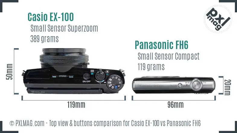 Casio EX-100 vs Panasonic FH6 top view buttons comparison