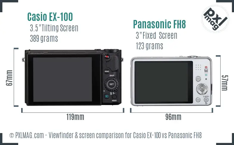 Casio EX-100 vs Panasonic FH8 Screen and Viewfinder comparison