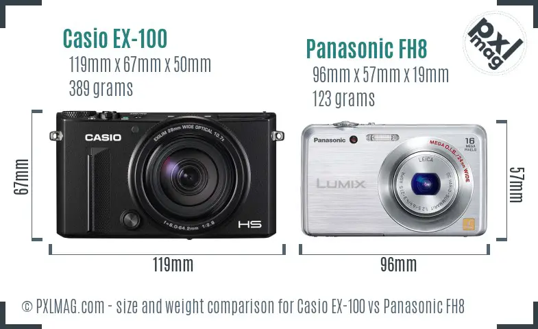 Casio EX-100 vs Panasonic FH8 size comparison