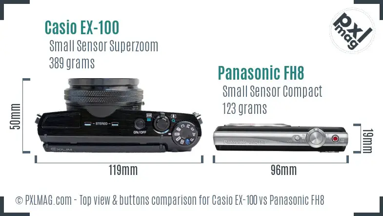 Casio EX-100 vs Panasonic FH8 top view buttons comparison