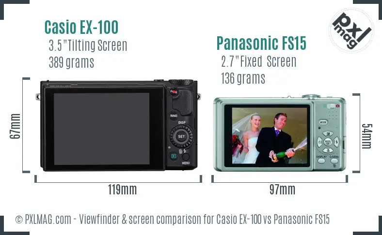Casio EX-100 vs Panasonic FS15 Screen and Viewfinder comparison