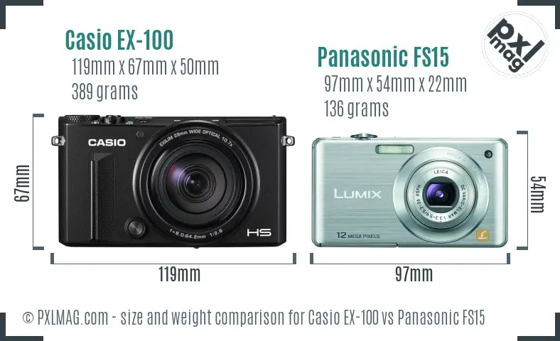 Casio EX-100 vs Panasonic FS15 size comparison
