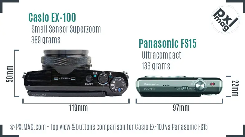 Casio EX-100 vs Panasonic FS15 top view buttons comparison