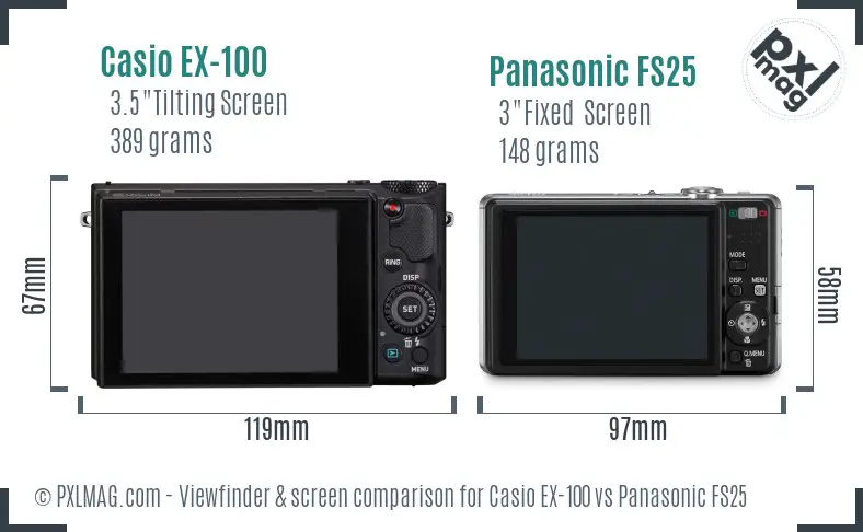 Casio EX-100 vs Panasonic FS25 Screen and Viewfinder comparison