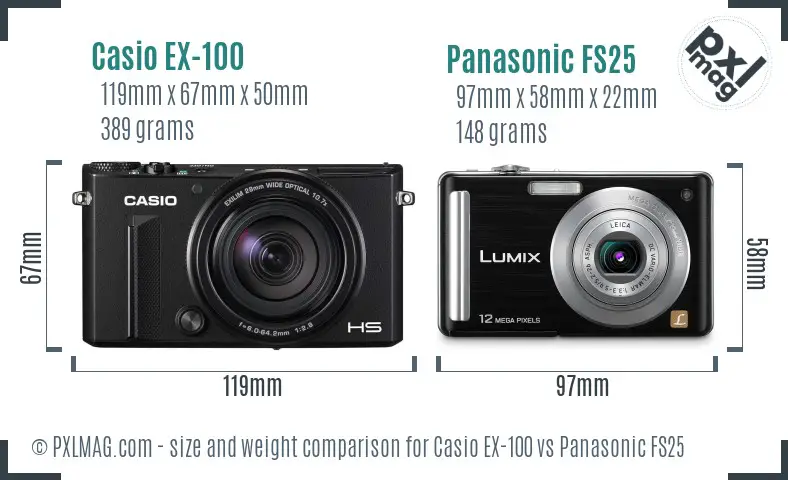 Casio EX-100 vs Panasonic FS25 size comparison