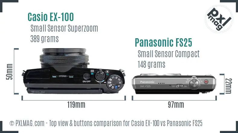 Casio EX-100 vs Panasonic FS25 top view buttons comparison