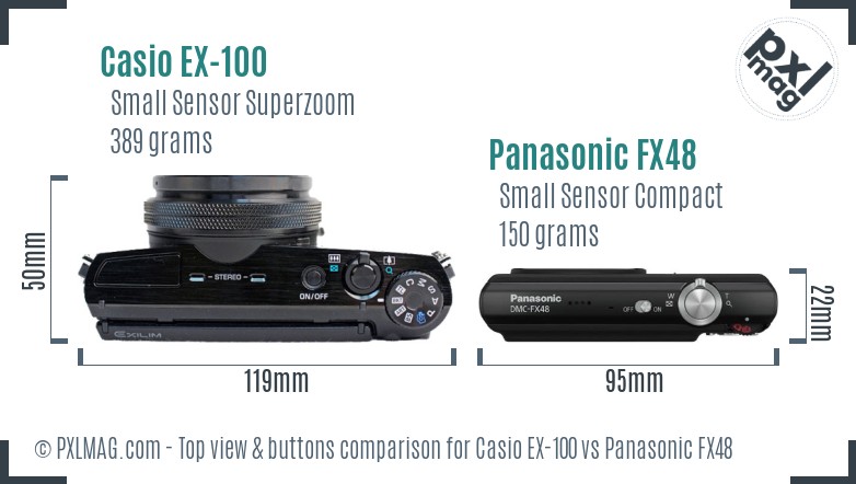 Casio EX-100 vs Panasonic FX48 top view buttons comparison