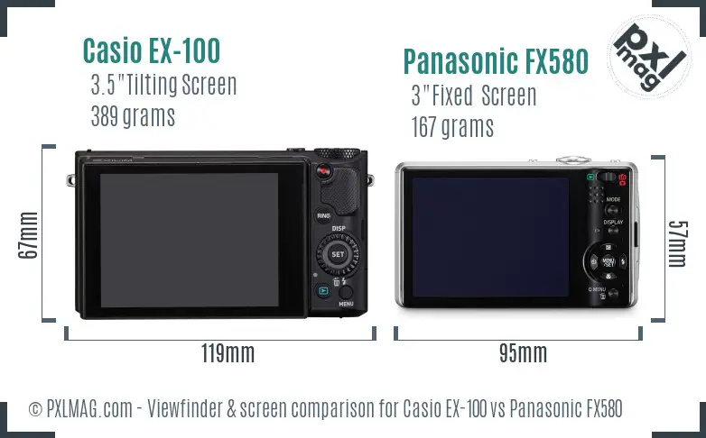 Casio EX-100 vs Panasonic FX580 Screen and Viewfinder comparison