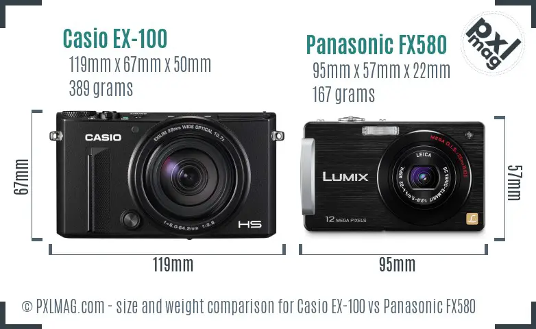 Casio EX-100 vs Panasonic FX580 size comparison