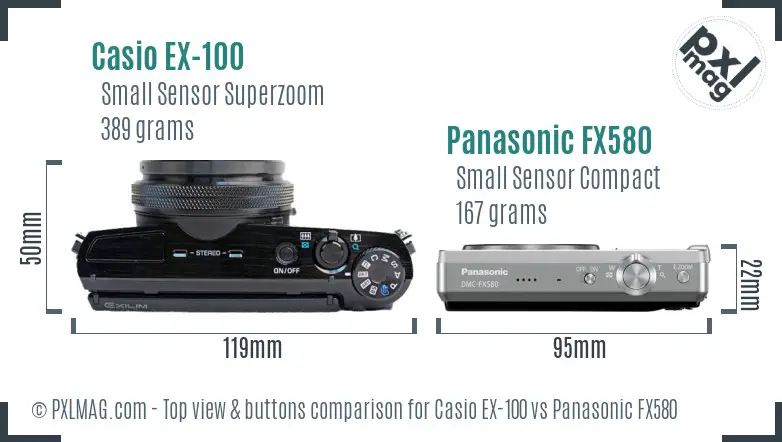 Casio EX-100 vs Panasonic FX580 top view buttons comparison