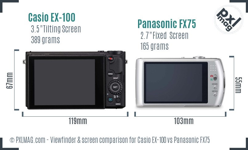 Casio EX-100 vs Panasonic FX75 Screen and Viewfinder comparison