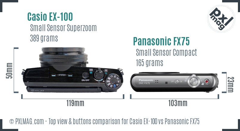 Casio EX-100 vs Panasonic FX75 top view buttons comparison