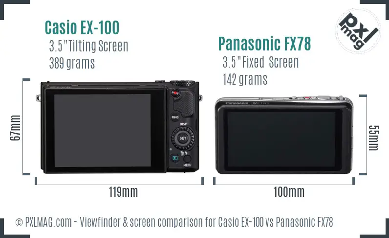Casio EX-100 vs Panasonic FX78 Screen and Viewfinder comparison Casio EX-100 vs Panasonic FX78 Screen and Viewfinder comparison