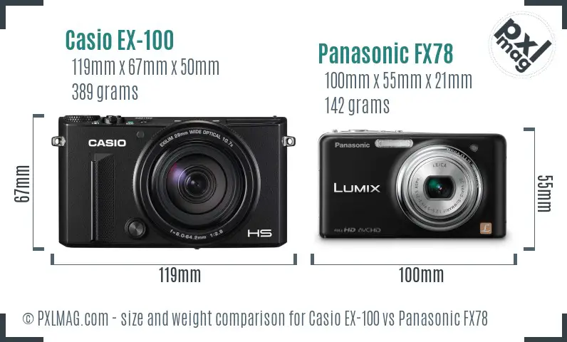 Casio EX-100 vs Panasonic FX78 size comparison Casio EX-100 vs Panasonic FX78 size comparison