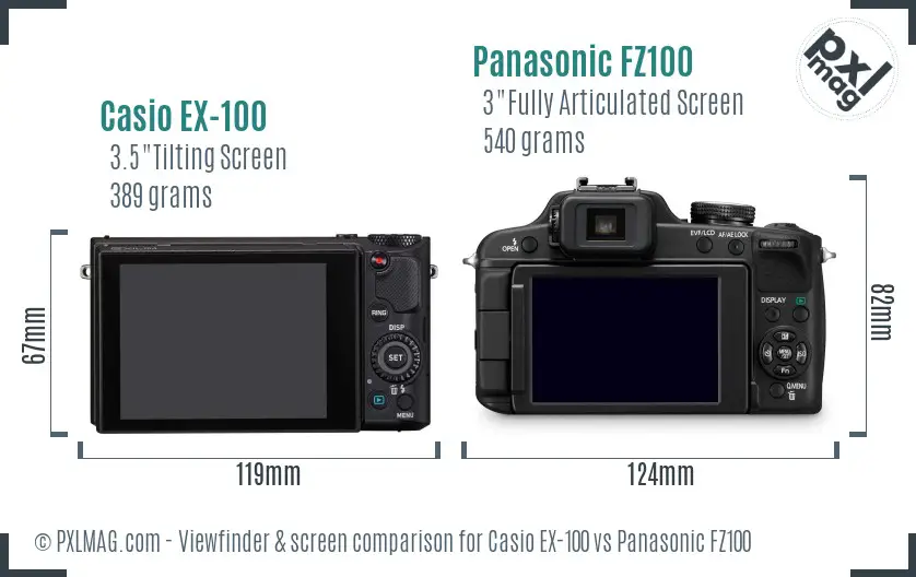 Casio EX-100 vs Panasonic FZ100 Screen and Viewfinder comparison