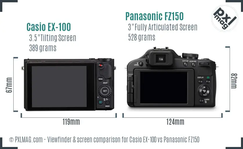 Casio EX-100 vs Panasonic FZ150 Screen and Viewfinder comparison Casio EX-100 vs Panasonic FZ150 Screen and Viewfinder comparison