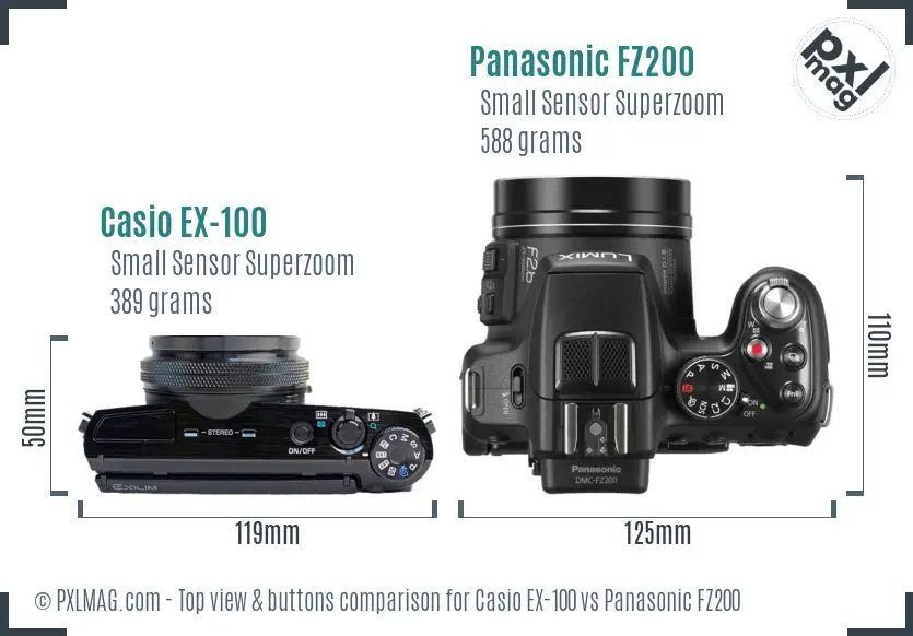 Casio EX-100 vs Panasonic FZ200 top view buttons comparison