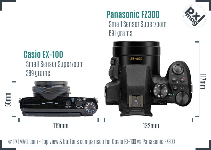 Casio EX-100 vs Panasonic FZ300 top view buttons comparison