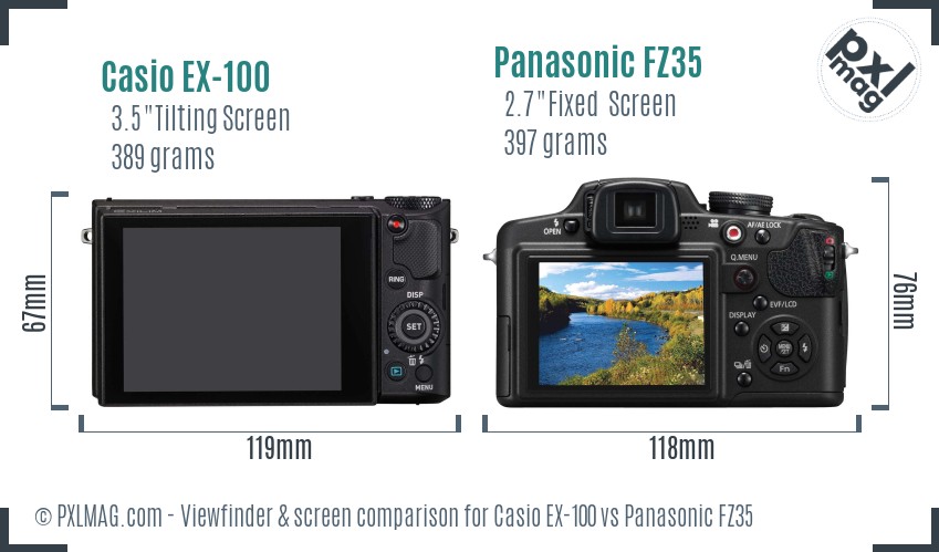 Casio EX-100 vs Panasonic FZ35 Screen and Viewfinder comparison