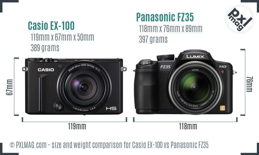 Casio EX-100 vs Panasonic FZ35 size comparison