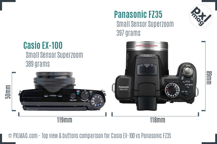 Casio EX-100 vs Panasonic FZ35 top view buttons comparison