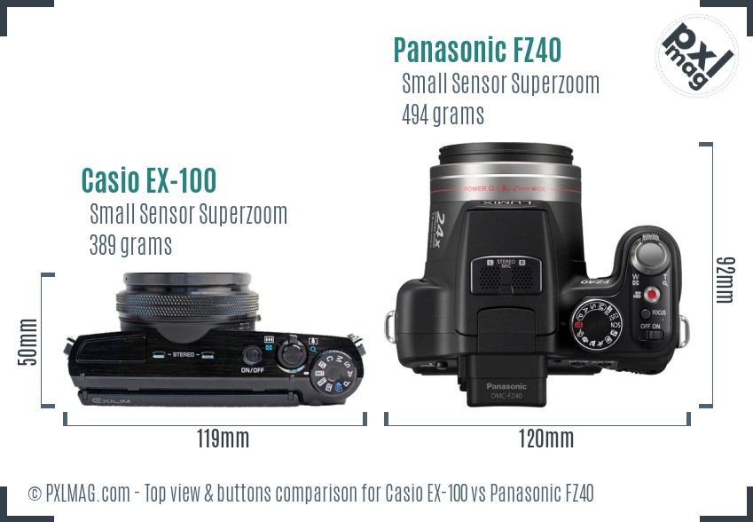 Casio EX-100 vs Panasonic FZ40 top view buttons comparison