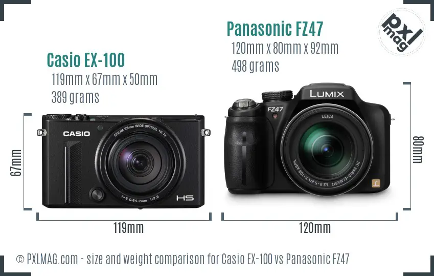 Casio EX-100 vs Panasonic FZ47 size comparison