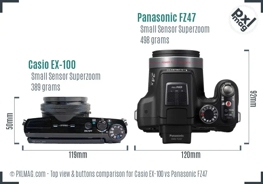Casio EX-100 vs Panasonic FZ47 top view buttons comparison