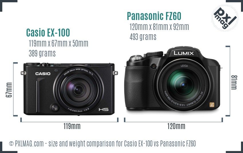 Casio EX-100 vs Panasonic FZ60 size comparison Casio EX-100 vs Panasonic FZ60 size comparison