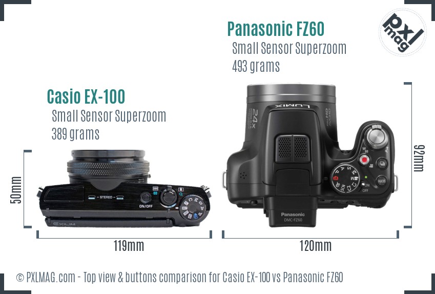 Casio EX-100 vs Panasonic FZ60 top view buttons comparison
