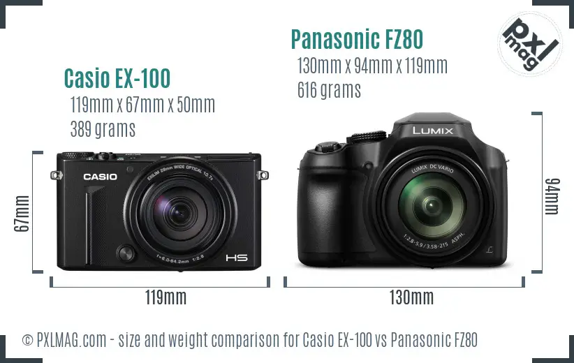 Casio EX-100 vs Panasonic FZ80 size comparison Casio EX-100 vs Panasonic FZ80 size comparison