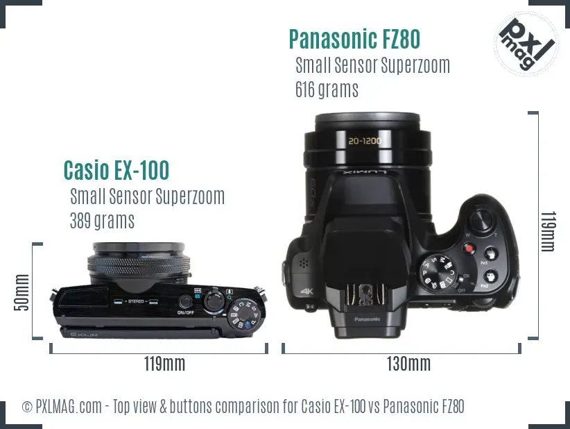 Casio EX-100 vs Panasonic FZ80 top view buttons comparison