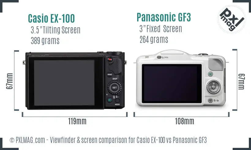 Casio EX-100 vs Panasonic GF3 Screen and Viewfinder comparison