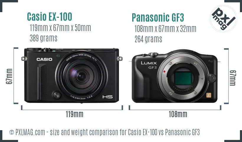 Casio EX-100 vs Panasonic GF3 size comparison