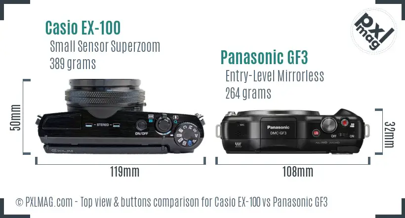 Casio EX-100 vs Panasonic GF3 top view buttons comparison