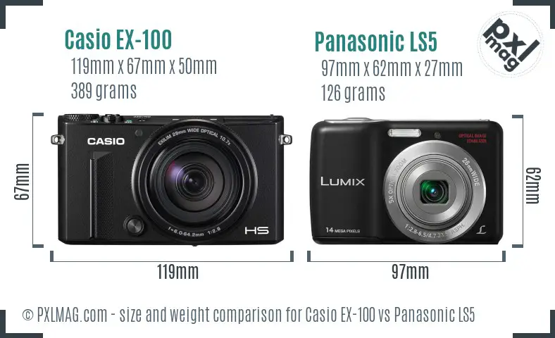 Casio EX-100 vs Panasonic LS5 size comparison