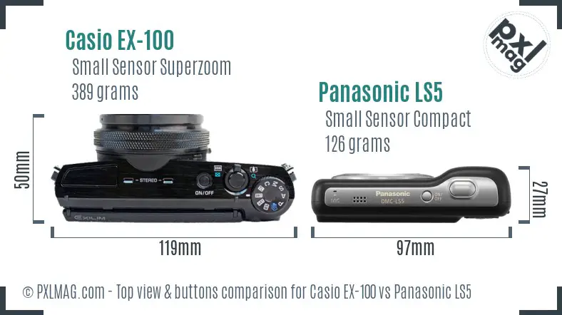 Casio EX-100 vs Panasonic LS5 top view buttons comparison