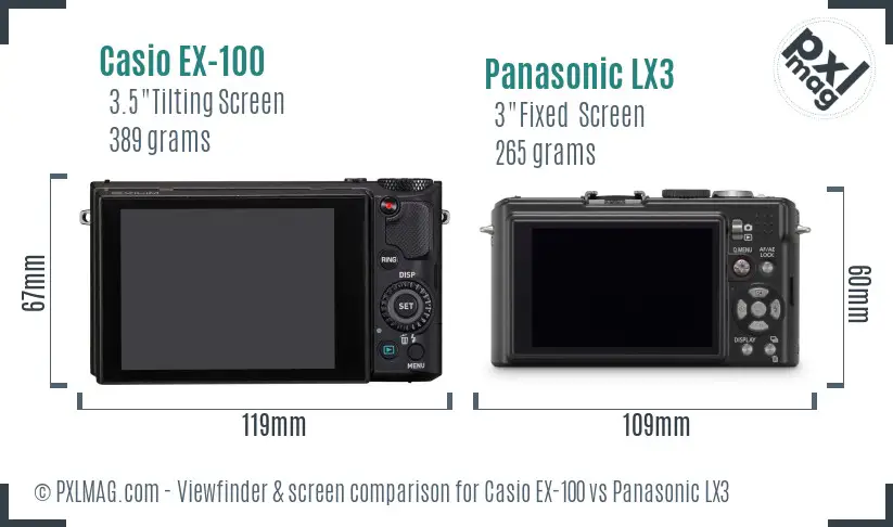 Casio EX-100 vs Panasonic LX3 Screen and Viewfinder comparison
