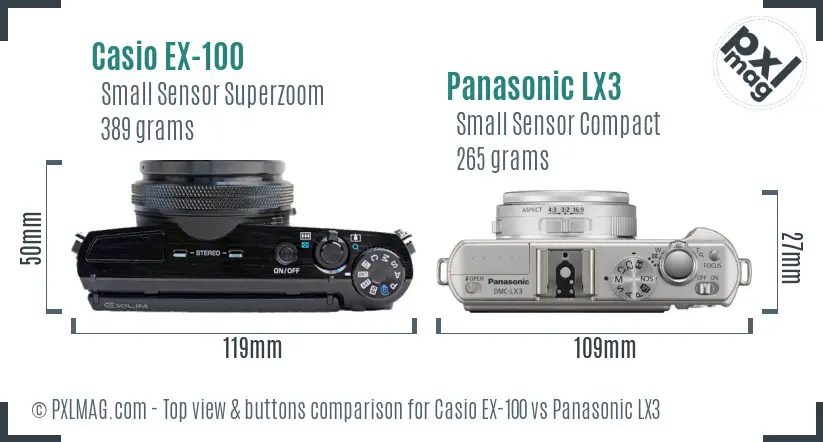 Casio EX-100 vs Panasonic LX3 top view buttons comparison