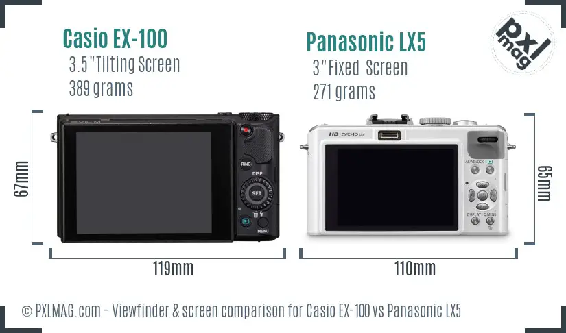 Casio EX-100 vs Panasonic LX5 Screen and Viewfinder comparison