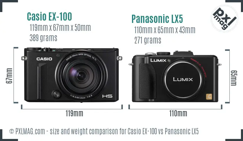 Casio EX-100 vs Panasonic LX5 size comparison