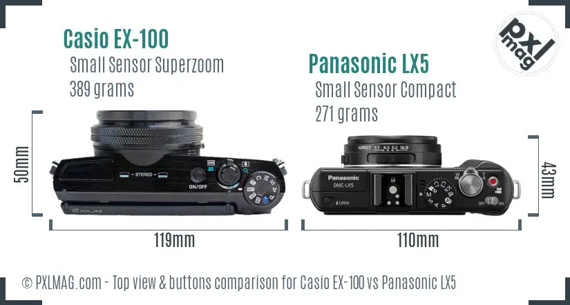 Casio EX-100 vs Panasonic LX5 top view buttons comparison