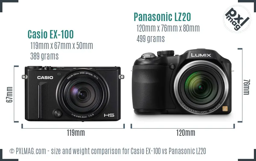 Casio EX-100 vs Panasonic LZ20 size comparison