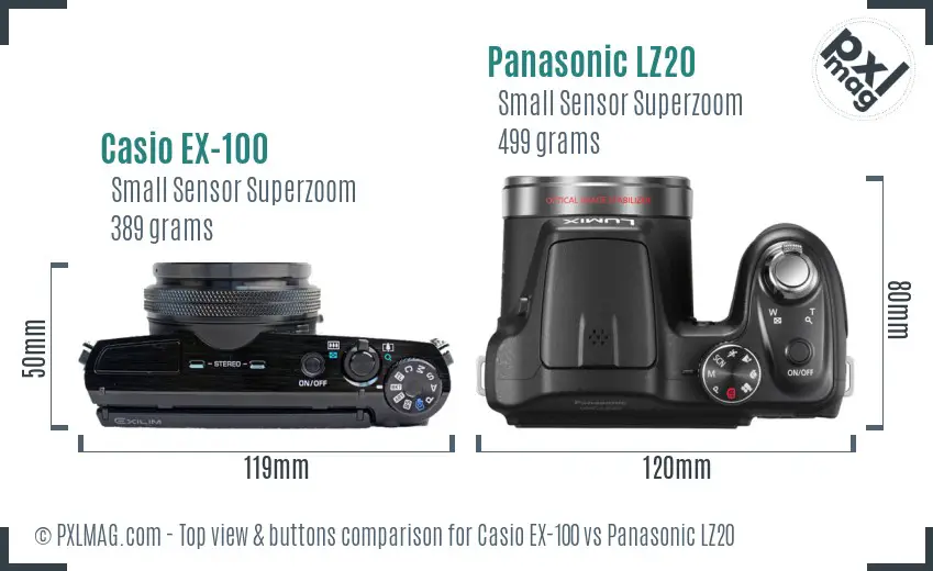 Casio EX-100 vs Panasonic LZ20 top view buttons comparison