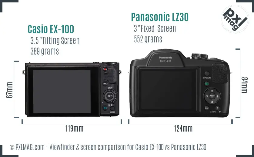 Casio EX-100 vs Panasonic LZ30 Screen and Viewfinder comparison